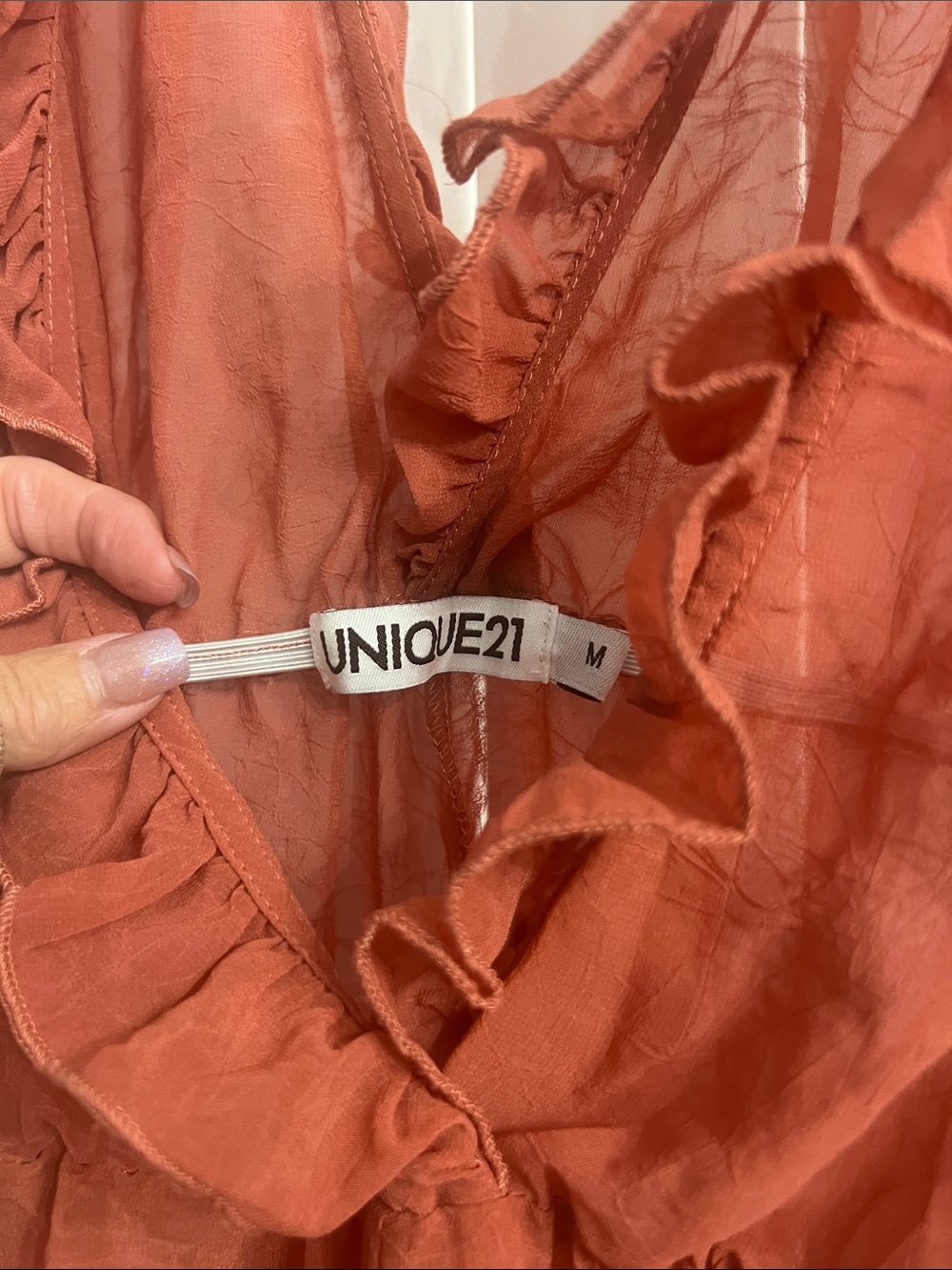 Unique21 Rust Ruffle V-Neck Blouse - Picture 2 of 5